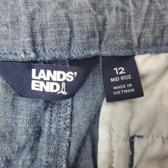 Lands End Pull On Ankle Pants Womens 12 Mid Rise Elastic Waist Chambray Pockets - Picture 7 of 11